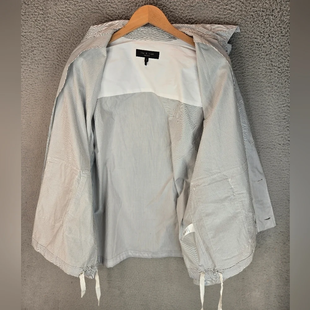 Rage & Bone Cade Mens Poplin Lightweight Jacket Sz L Light Blue & White Stripes